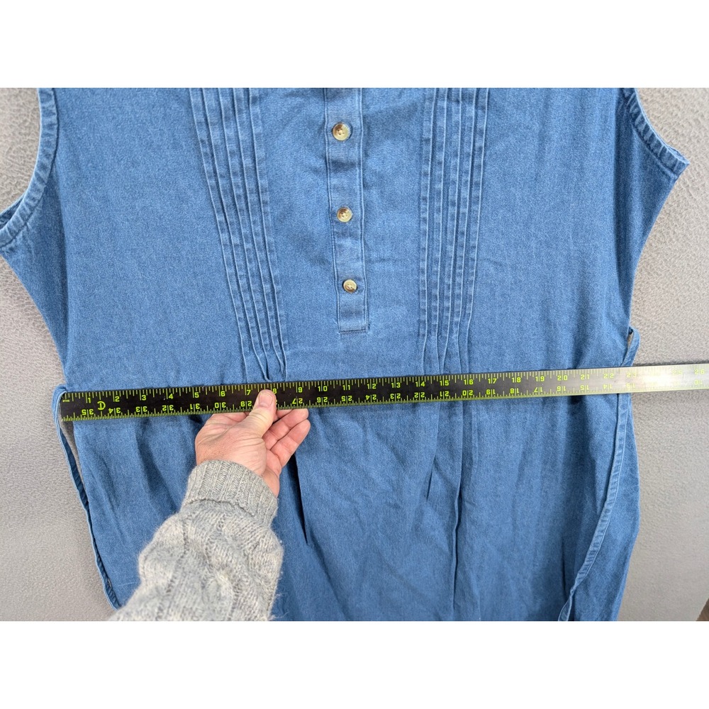 Vermont Country Store Denim Sleeveless Midi Dress XL Blue Cotton Pintuck Jumper - Picture 7 of 12